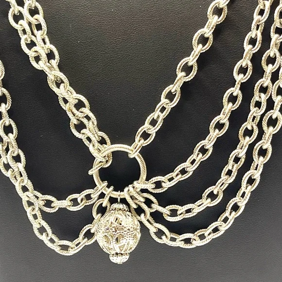 Vintage Silver Tone Scalloped Chain Link Filigree Belt Adjustable - Picture 8 of 14